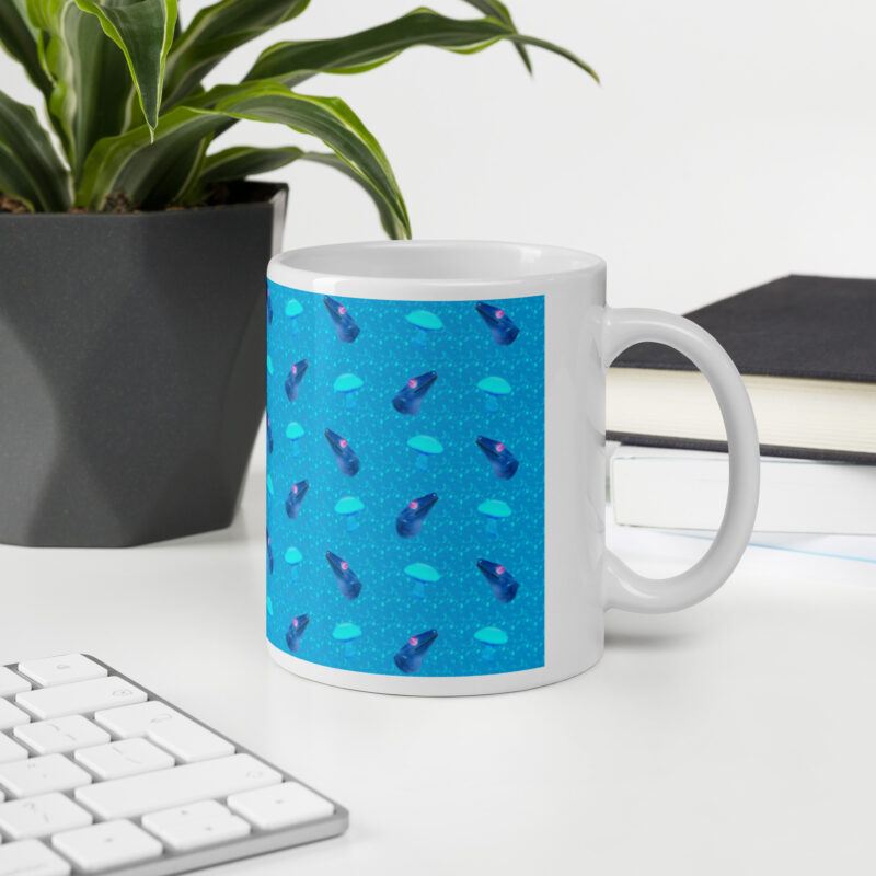 Neon Blue Gecko Mushroom Mug