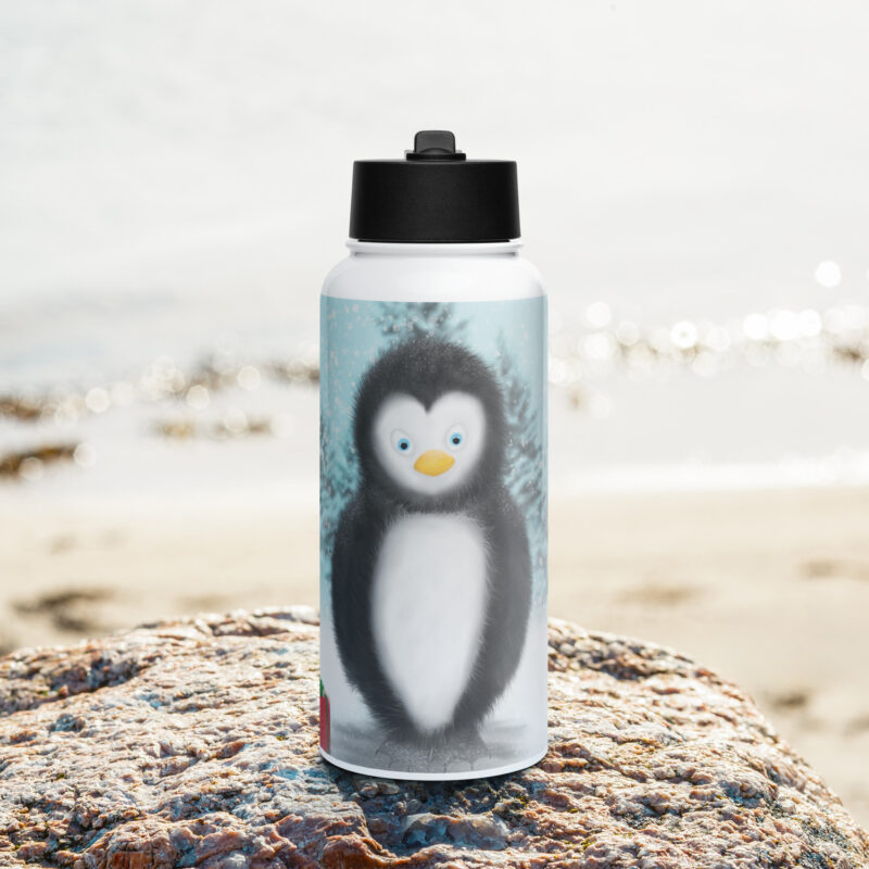 Christmas Penguin Stainless steel water bottle with a straw lid