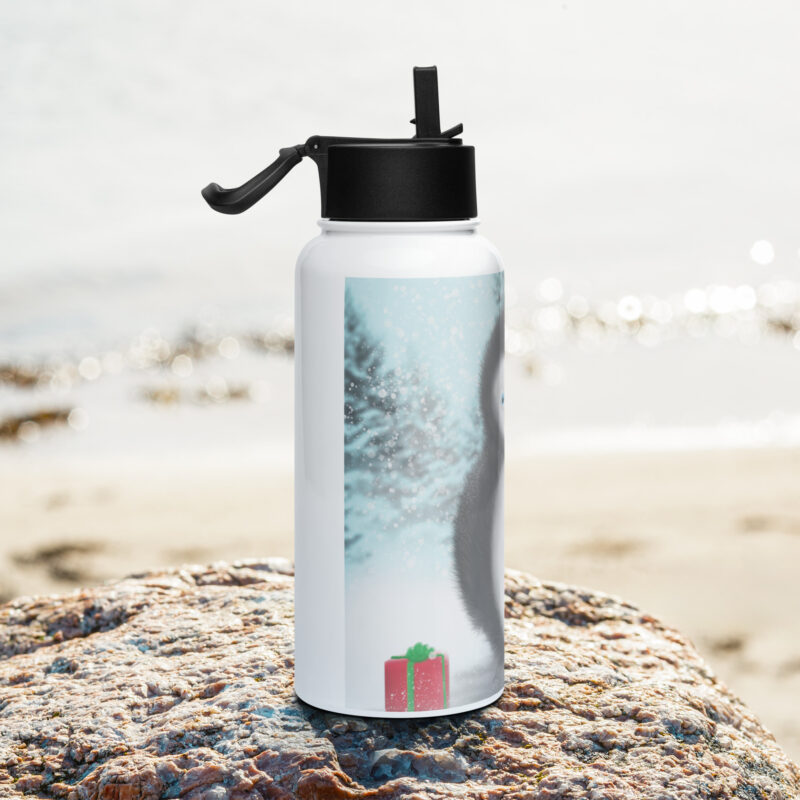 Christmas Penguin Stainless steel water bottle with a straw lid - Image 2