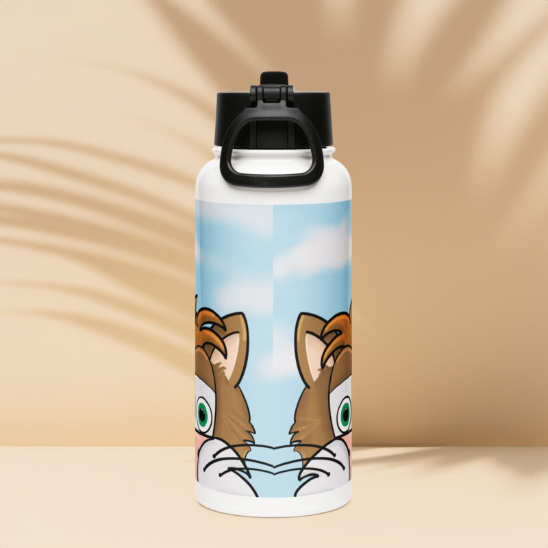 Cartoon cat face Stainless steel water bottle with a straw lid - Image 4