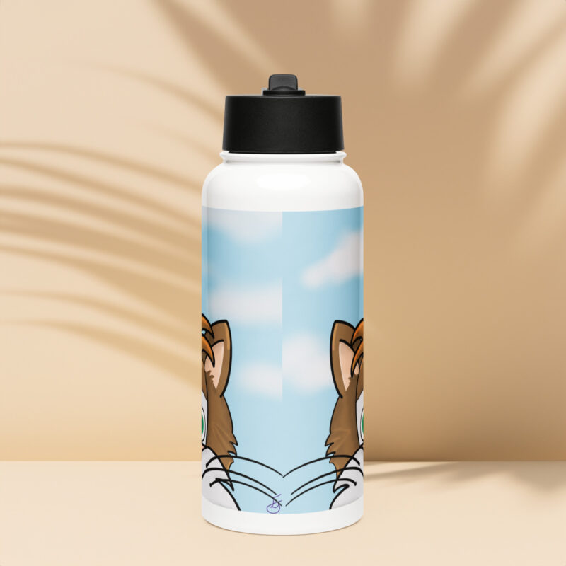 Cartoon cat face Stainless steel water bottle with a straw lid - Image 3
