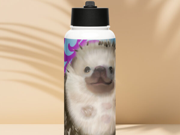 Hedgehog belly Stainless steel water bottle with a straw lid