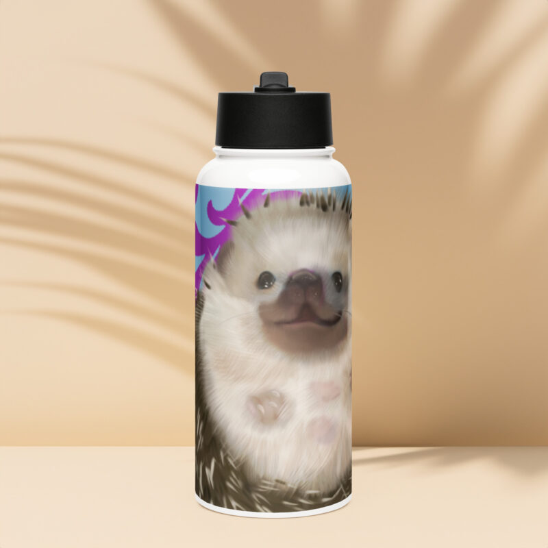 Hedgehog belly Stainless steel water bottle with a straw lid