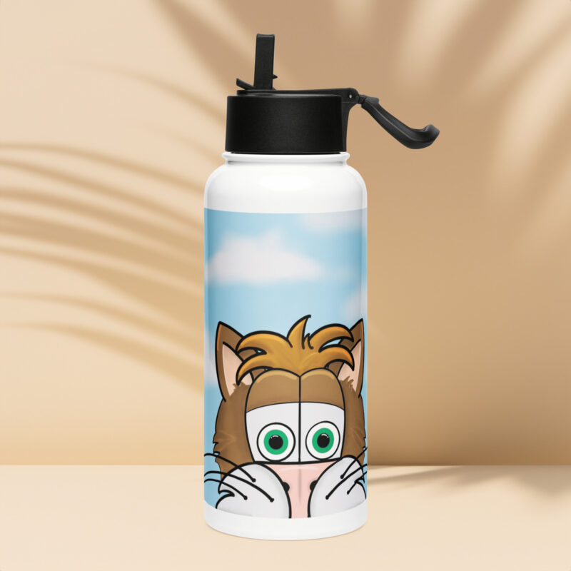 Cartoon cat face Stainless steel water bottle with a straw lid - Image 2