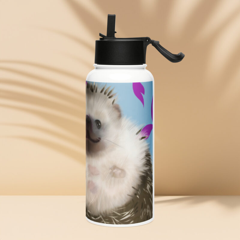 Hedgehog belly Stainless steel water bottle with a straw lid - Image 3
