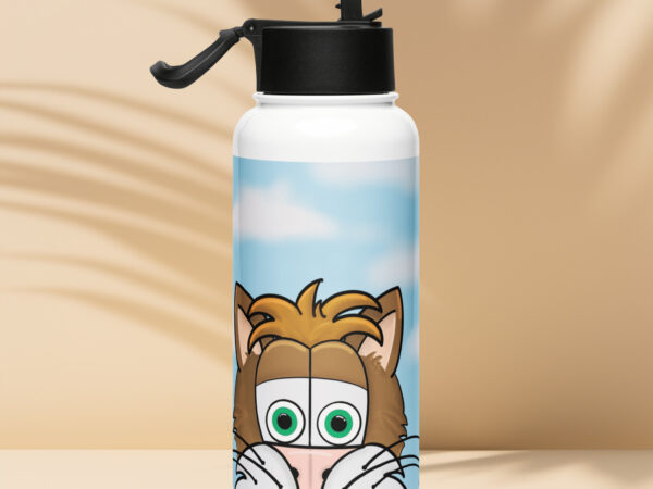 Cartoon cat face Stainless steel water bottle with a straw lid