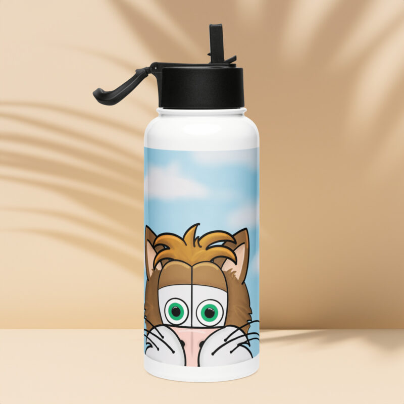 Cartoon cat face Stainless steel water bottle with a straw lid