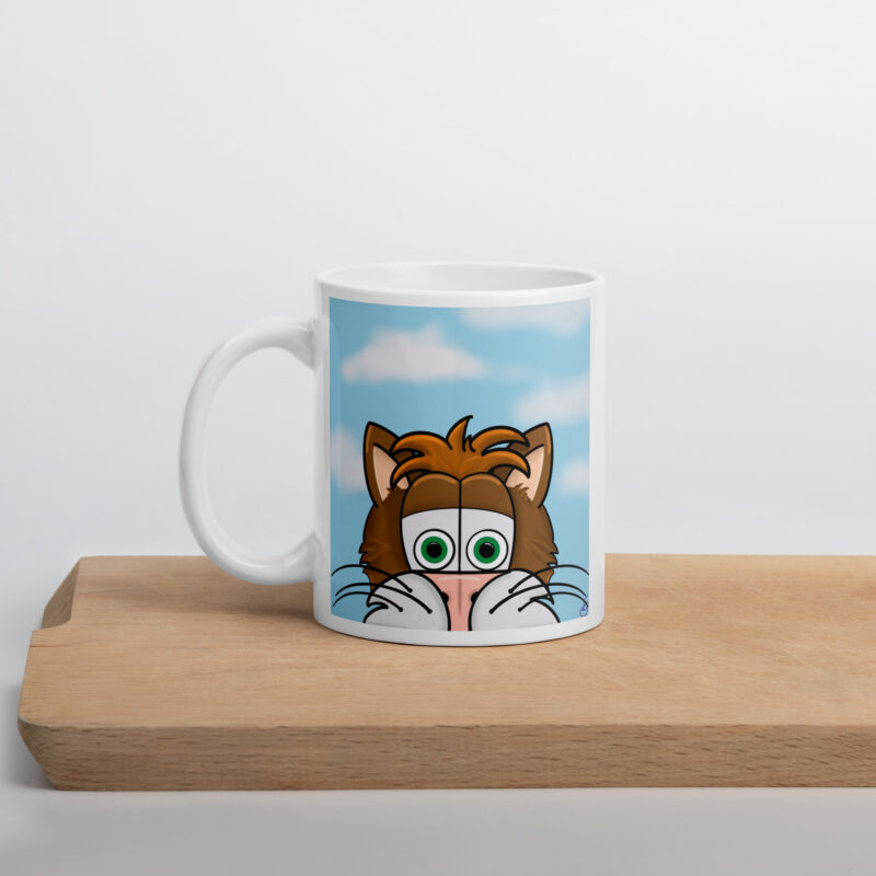 Cartoon cat face White glossy mug