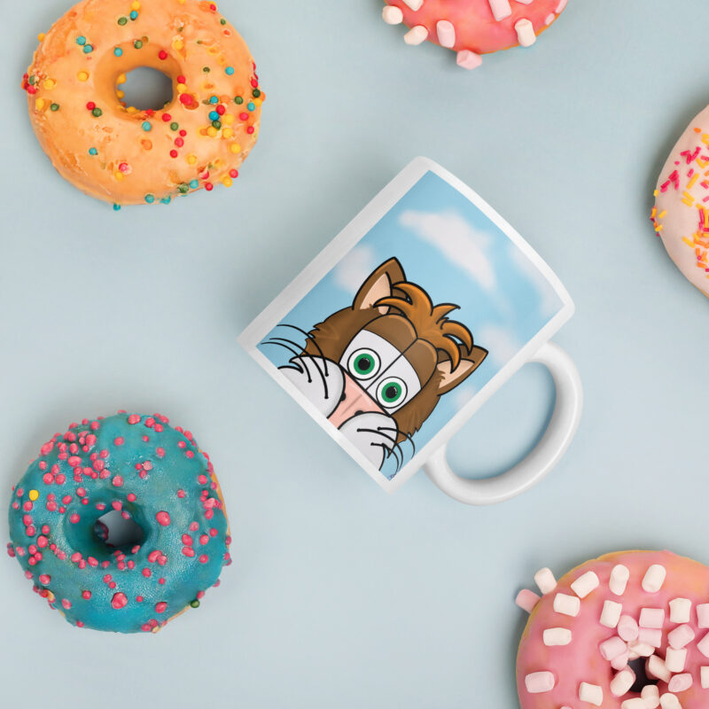 Cartoon cat face White glossy mug - Image 3