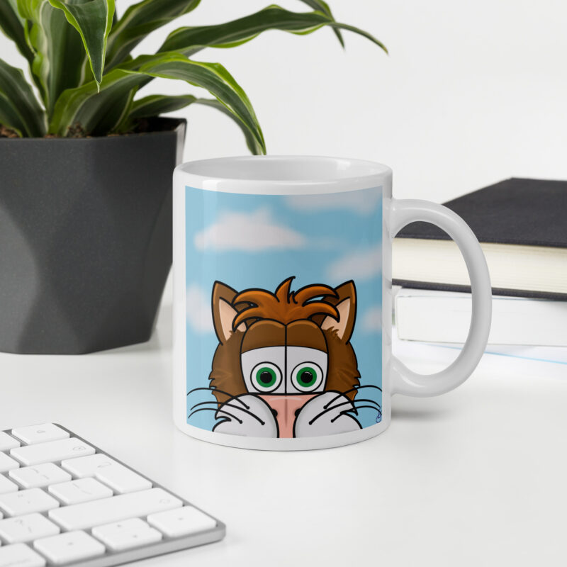 Cartoon cat face White glossy mug - Image 2