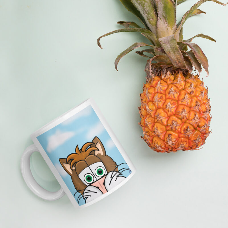 Cartoon cat face White glossy mug - Image 4