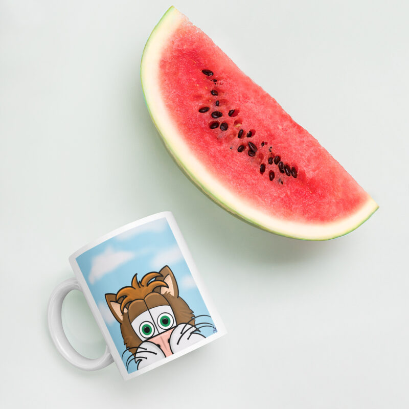 Cartoon cat face White glossy mug - Image 5