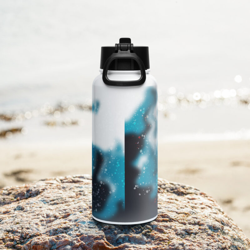 Green abstract Stainless steel water bottle with a straw lid - Image 4