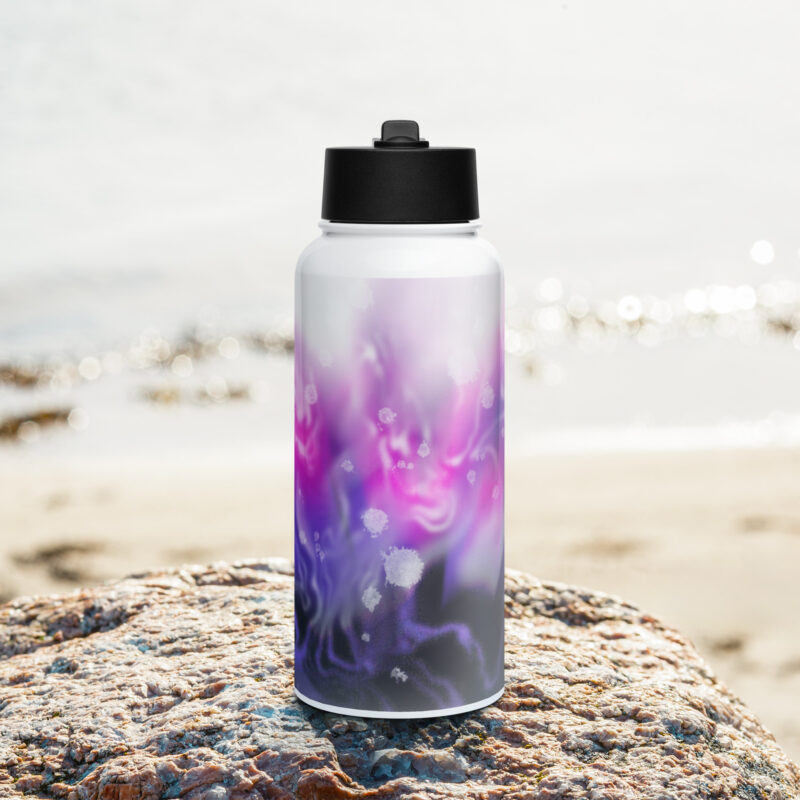Pink abstract 3 Stainless steel water bottle with a straw lid - Image 3