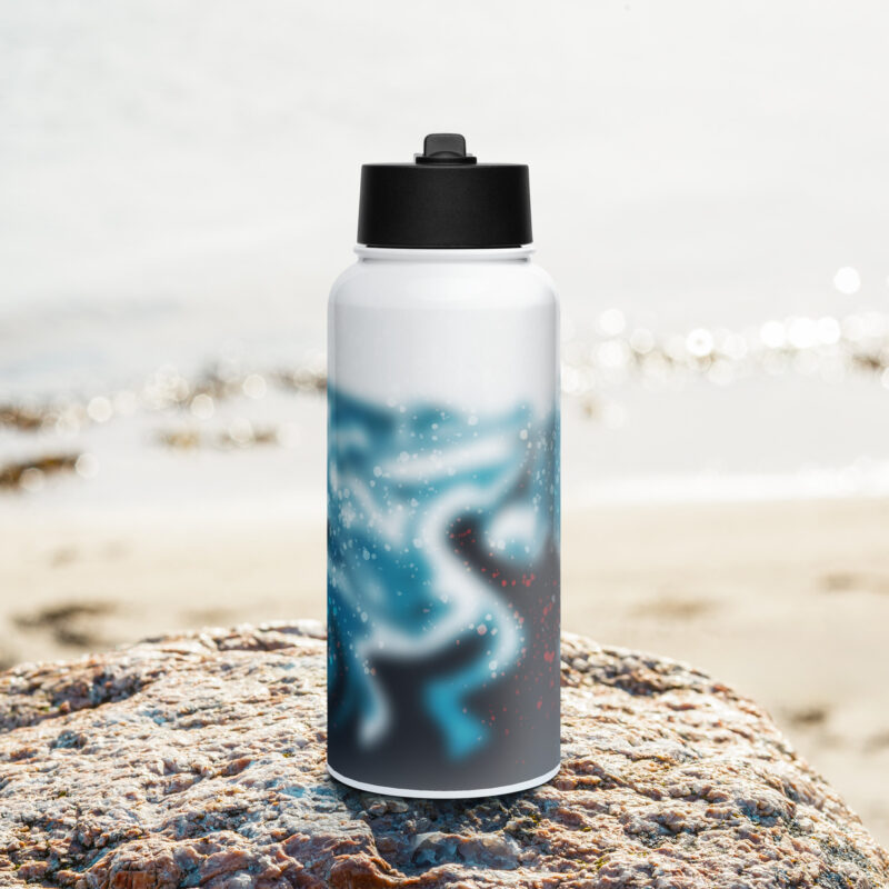 Green abstract Stainless steel water bottle with a straw lid - Image 3