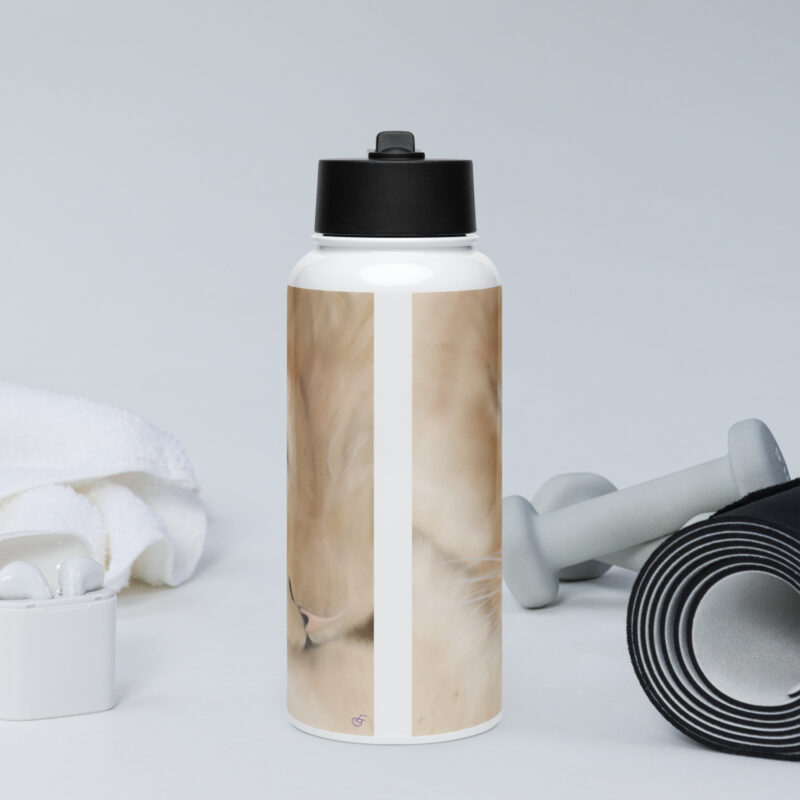 Lioness Sleeping Stainless steel water bottle with a straw lid - Image 3