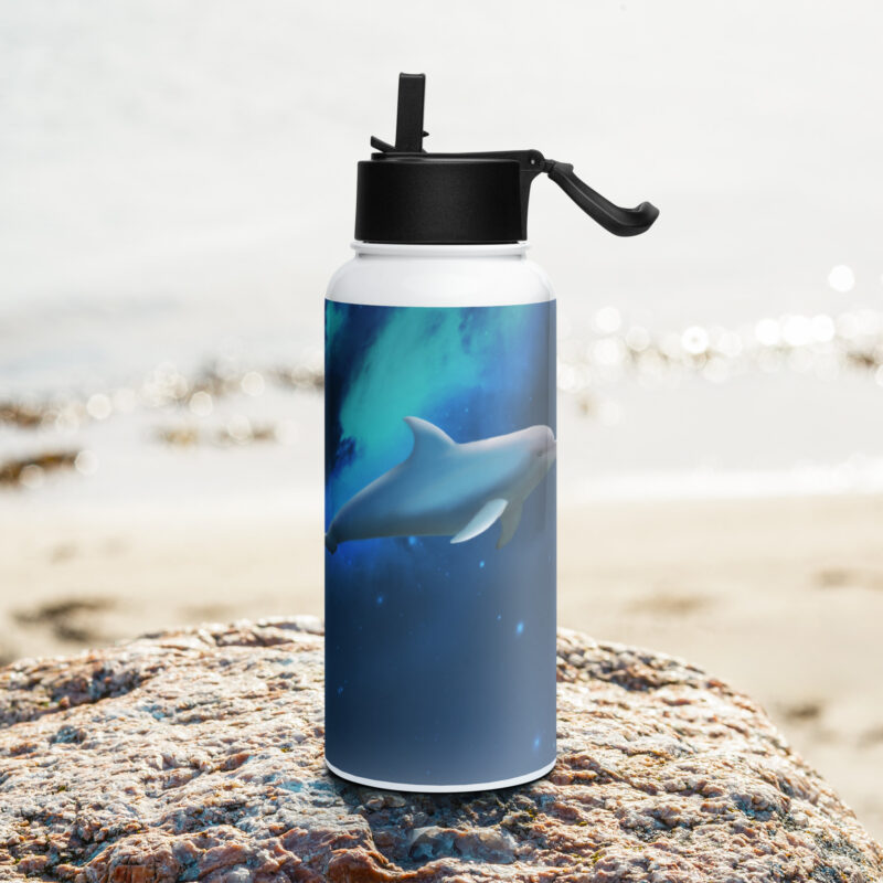 Dolphin Stainless steel water bottle with a straw lid
