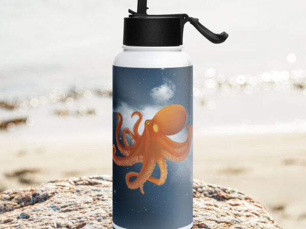 Octopus Stainless steel water bottle with a straw lid