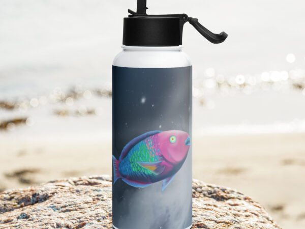 Parrot Fish Stainless steel water bottle with a straw lid