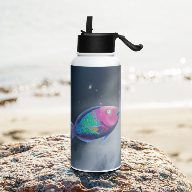Parrot Fish Stainless steel water bottle with a straw lid