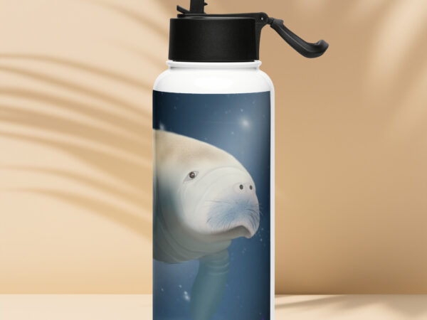 Manatee Stainless steel water bottle with a straw lid