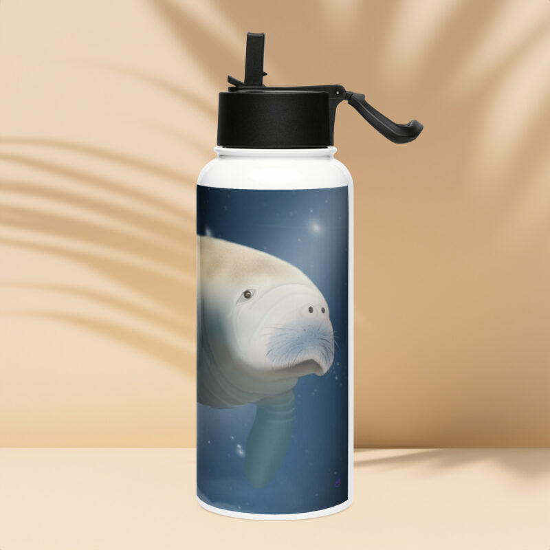 Manatee Stainless steel water bottle with a straw lid