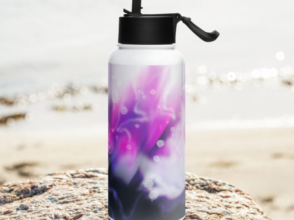 Pink abstract 3 Stainless steel water bottle with a straw lid