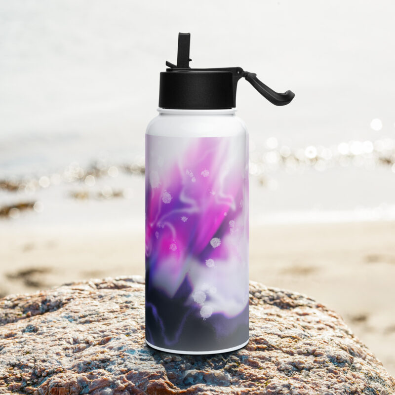 Pink abstract 3 Stainless steel water bottle with a straw lid