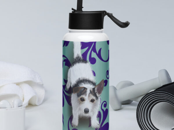 Jack Russell Stainless steel water bottle with a straw lid