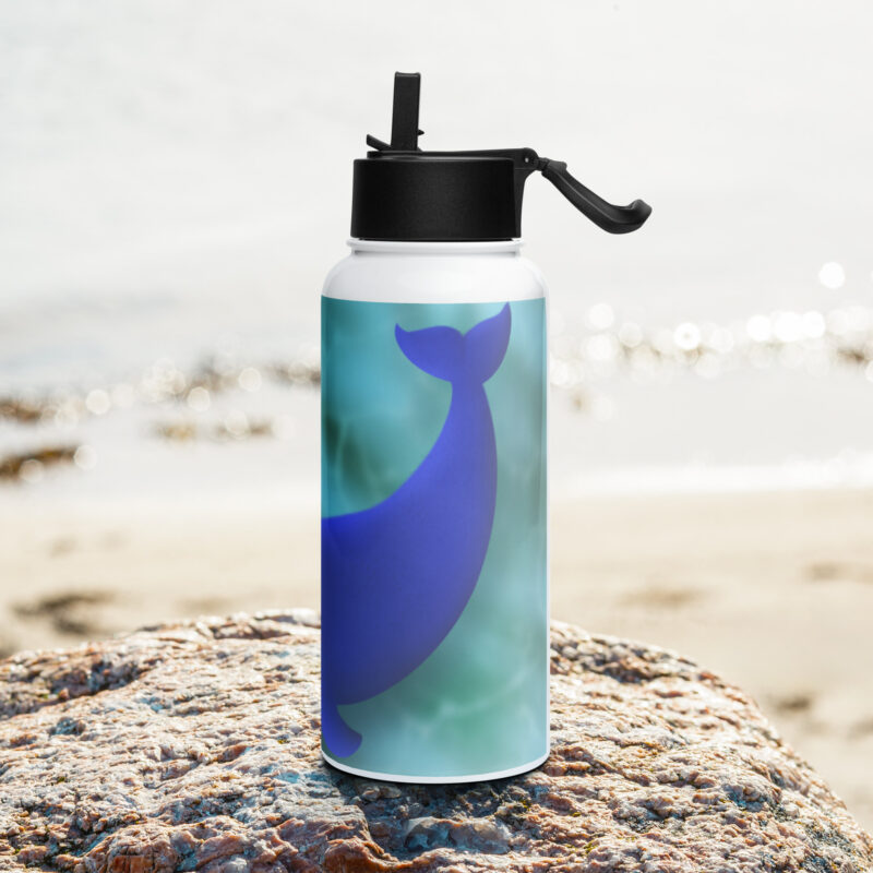 Blue Whale Stainless steel water bottle with a straw lid