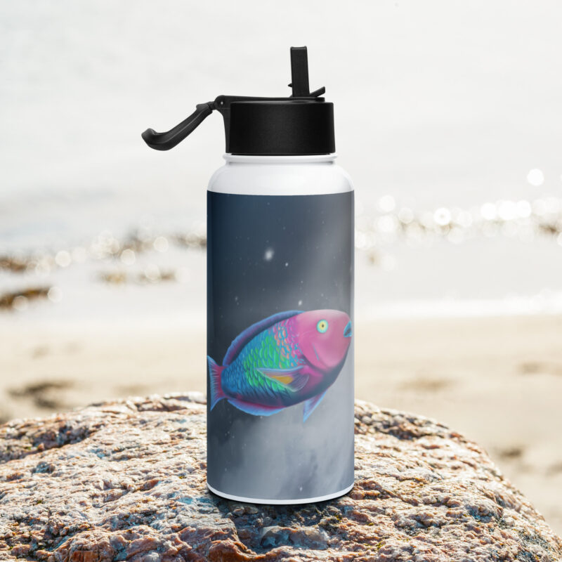 Parrot Fish Stainless steel water bottle with a straw lid - Image 2
