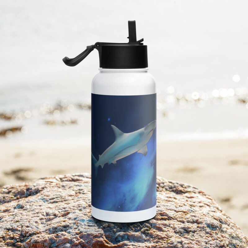 Hammerhead shark Stainless steel water bottle with a straw lid - Image 2