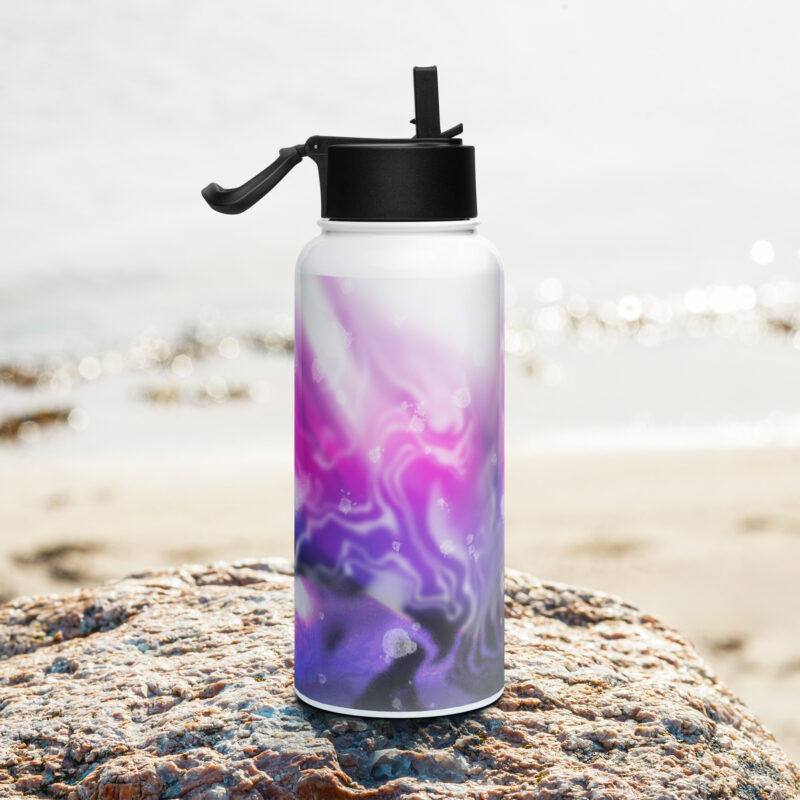 Pink abstract 3 Stainless steel water bottle with a straw lid - Image 2