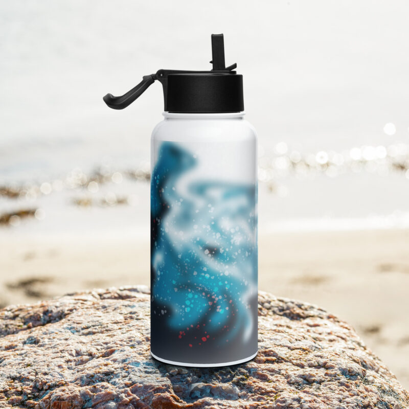 Green abstract Stainless steel water bottle with a straw lid - Image 2