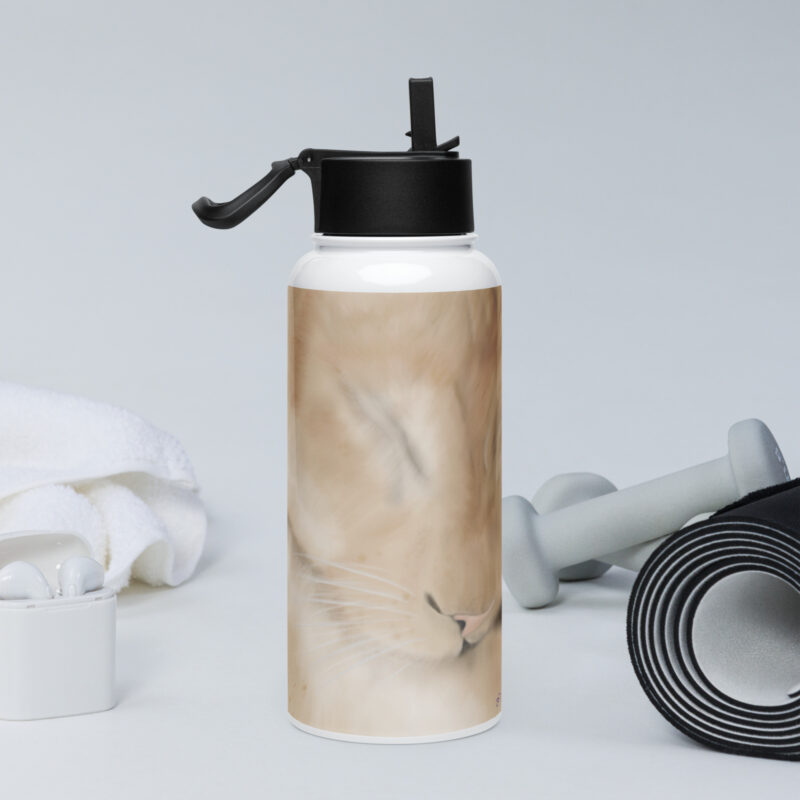 Lioness Sleeping Stainless steel water bottle with a straw lid - Image 2