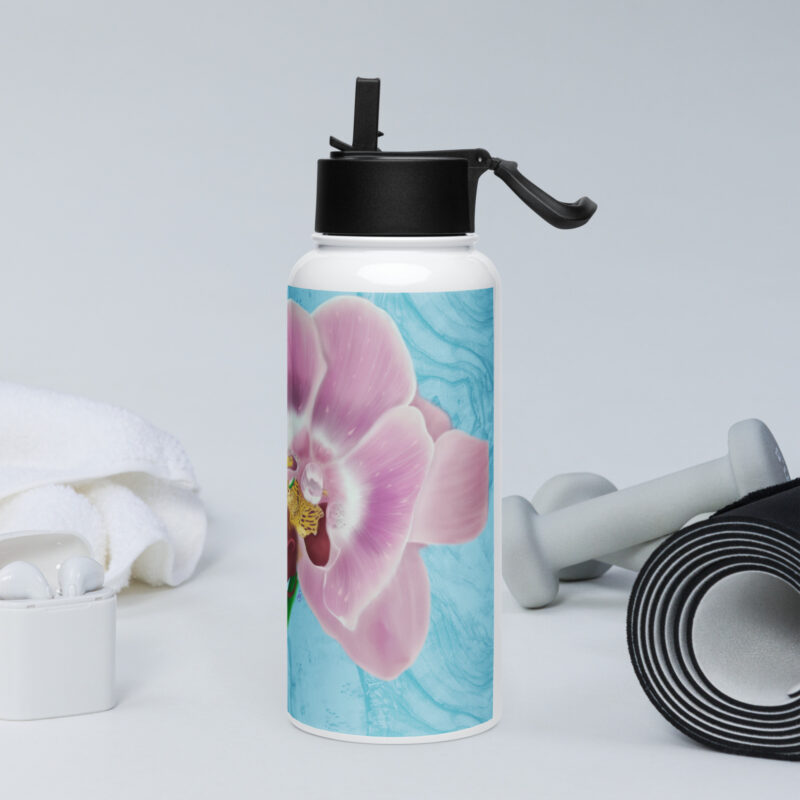 Pink Orchids Stainless steel water bottle with a straw lid - Image 3