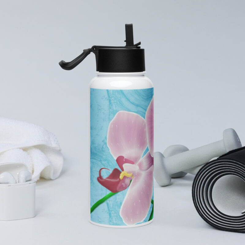 Pink Orchids Stainless steel water bottle with a straw lid - Image 2